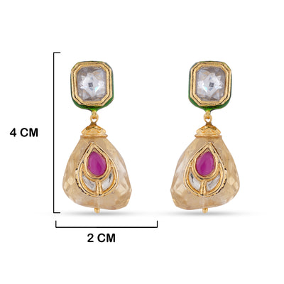 Pink Centred Citrine Drop Earrings