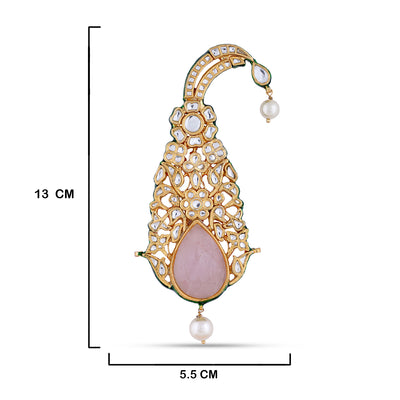 Pink Stoned Kundan Kalgi with measurements in cm. 13cm by 5.5cm.