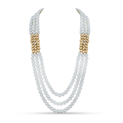  Triple Strand White Pearl Kundan Necklace