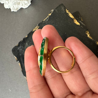 Adeela - Polki Centred Green Cocktail Ring