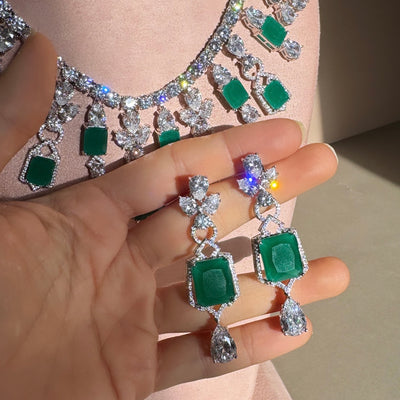 Kaylani - American Diamond and Green Stone Necklace Set