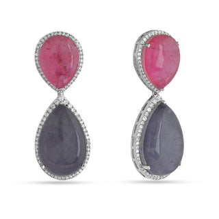 ISIR - BLUE & PINK CABOCHON STONE DANGLER EARRINGS