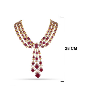 AFRAH - THREE LAYER CUBIC ZIRCONIA RED STONE NECKLACE SET