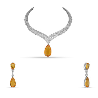 Ziba - Yellow Drop Stone Cubic Zirconia Necklace Set