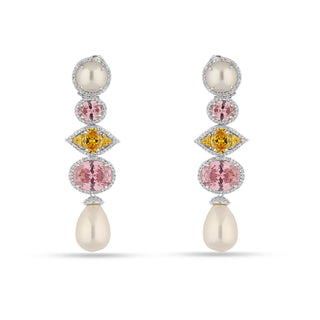 Celestia - Pink and Yellow CZ Dangler Earrings