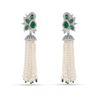 Maysa - Green stone & pearl string CZ earrings