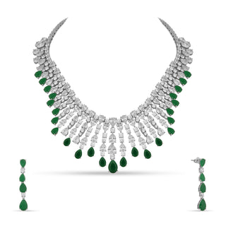 Emerald Green Stone CZ Necklace Set