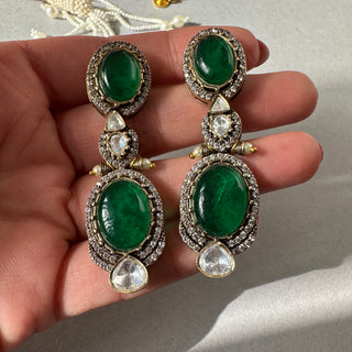 Ashika - Green stone polki necklace set