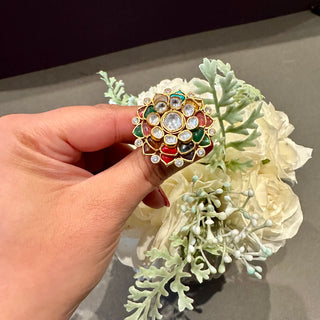 Raina - Polki Centred Multi Coloured Ring