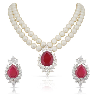 Kaheesha - Pearl & Ruby Stone Necklace Set