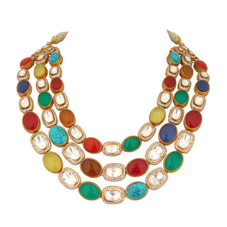 Deeba - Polki & Multi Colour Stone Necklace Set