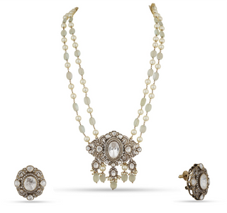 Daliya - Pearl and bead string polki necklace set