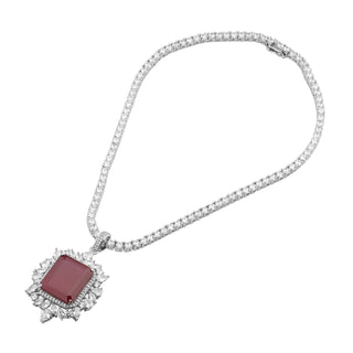 Kendra - Ruby Stone Centred CZ Necklace Set