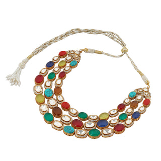 Deeba - Polki & Multi Colour Stone Necklace Set