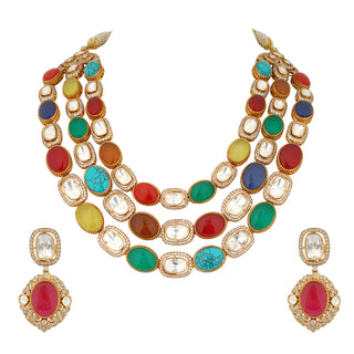 Deeba - Polki & Multi Colour Stone Necklace Set