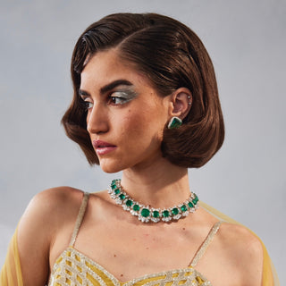 Basaaria - Green doublet Stone Necklace Set