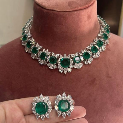 CZ Green Stone Necklace Set