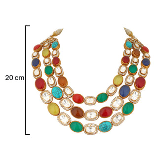 Deeba - Polki & Multi Colour Stone Necklace Set