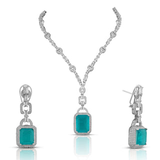 Iffat - Cubic Zirconia Blue Necklace Set