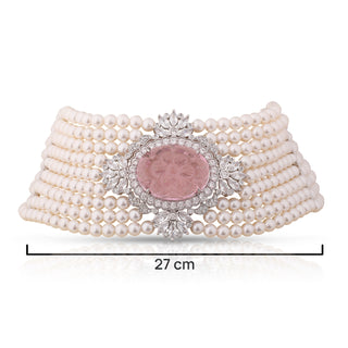 Angelica - Pink Carved Doublet & Pearl Choker