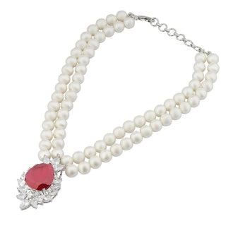 Kaheesha - Pearl & Ruby Stone Necklace Set