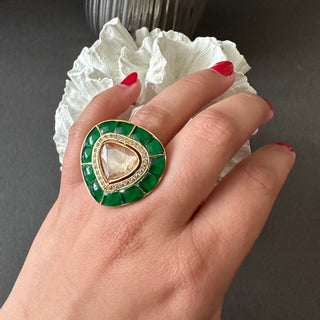 Adeela - Polki Centred Green Cocktail Ring