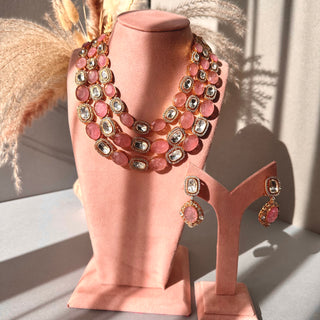 Deeba - Polki & Pink Stone Necklace Set