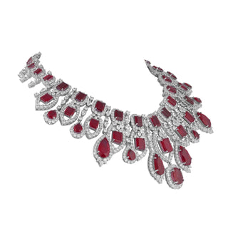 Afra - Cubic Zirconia Ruby Red Necklace Set