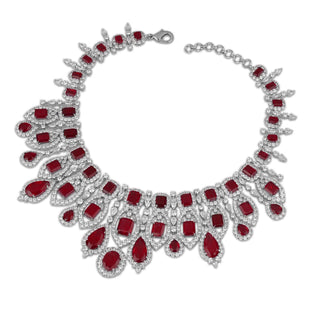 Afra - Cubic Zirconia Ruby Red Necklace Set