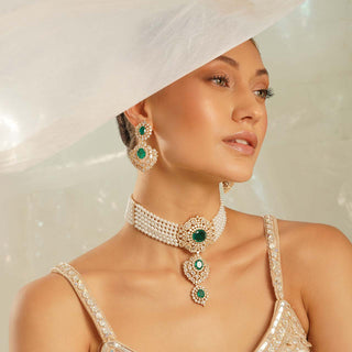 Ifzah - Green Doublet & Pearl Choker