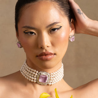 Serena -  Pink Stone Pearl Choker Set