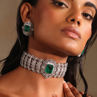 Zeina - Emerald Green Stone CZ Choker Set