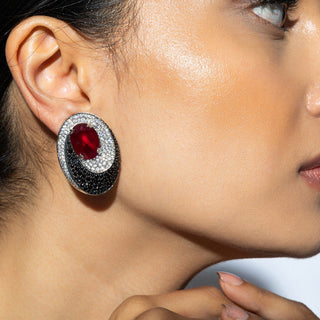 Black CZ & Ruby Centre Earrings