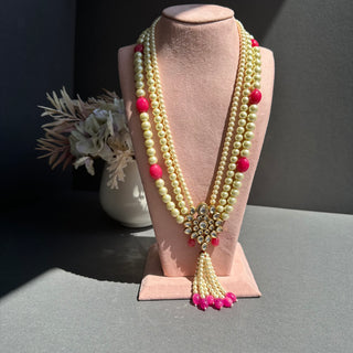Chameli Pearl and Pink Beads Mala/Long Necklace