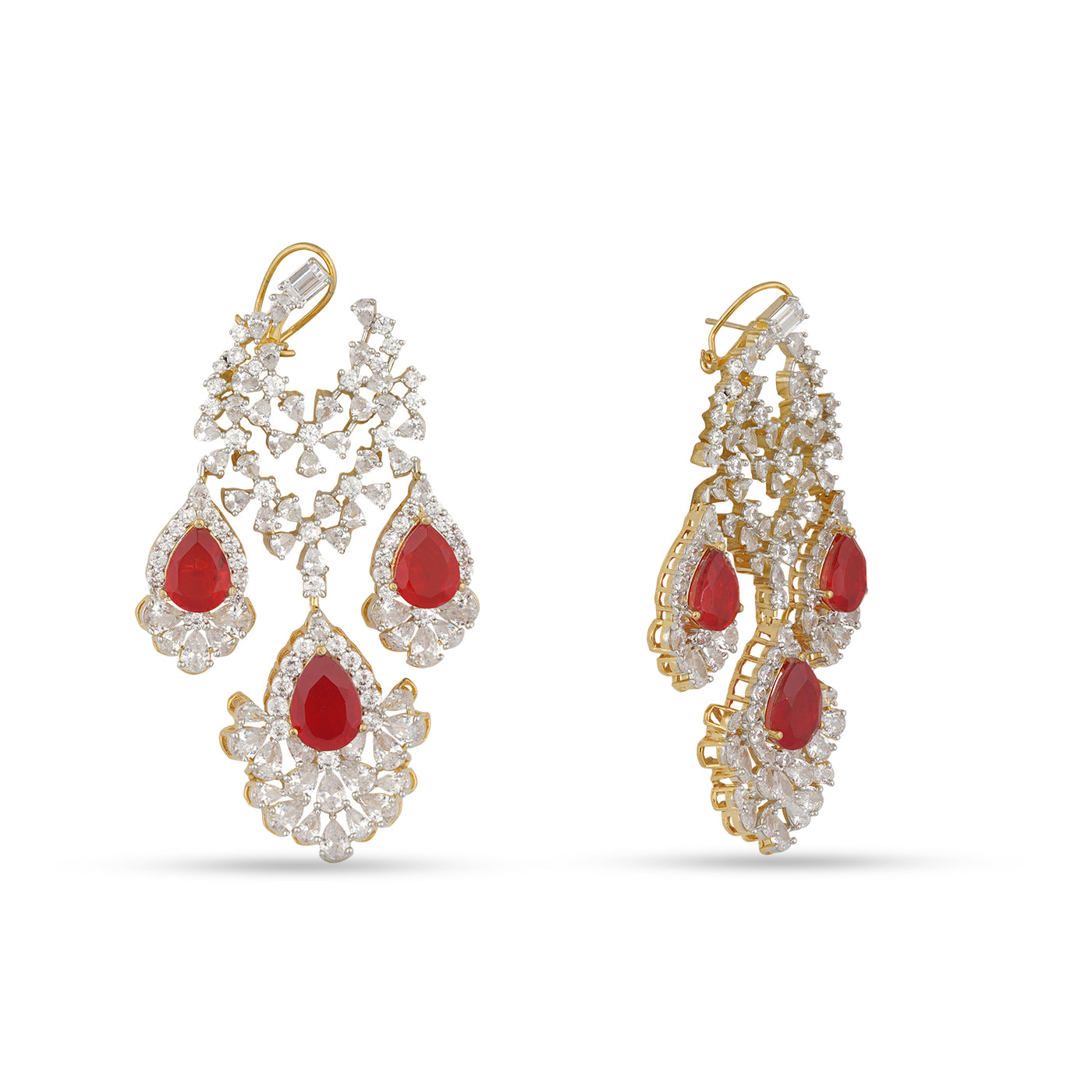 Fareeha - CZ & Red Doublet Dangler earring