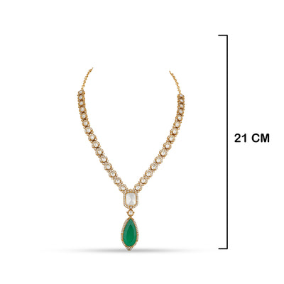 Dahma - Emerald Green Pendant Polki Necklace Set