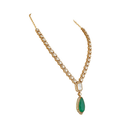 Dahma - Emerald Green Pendant Polki Necklace Set