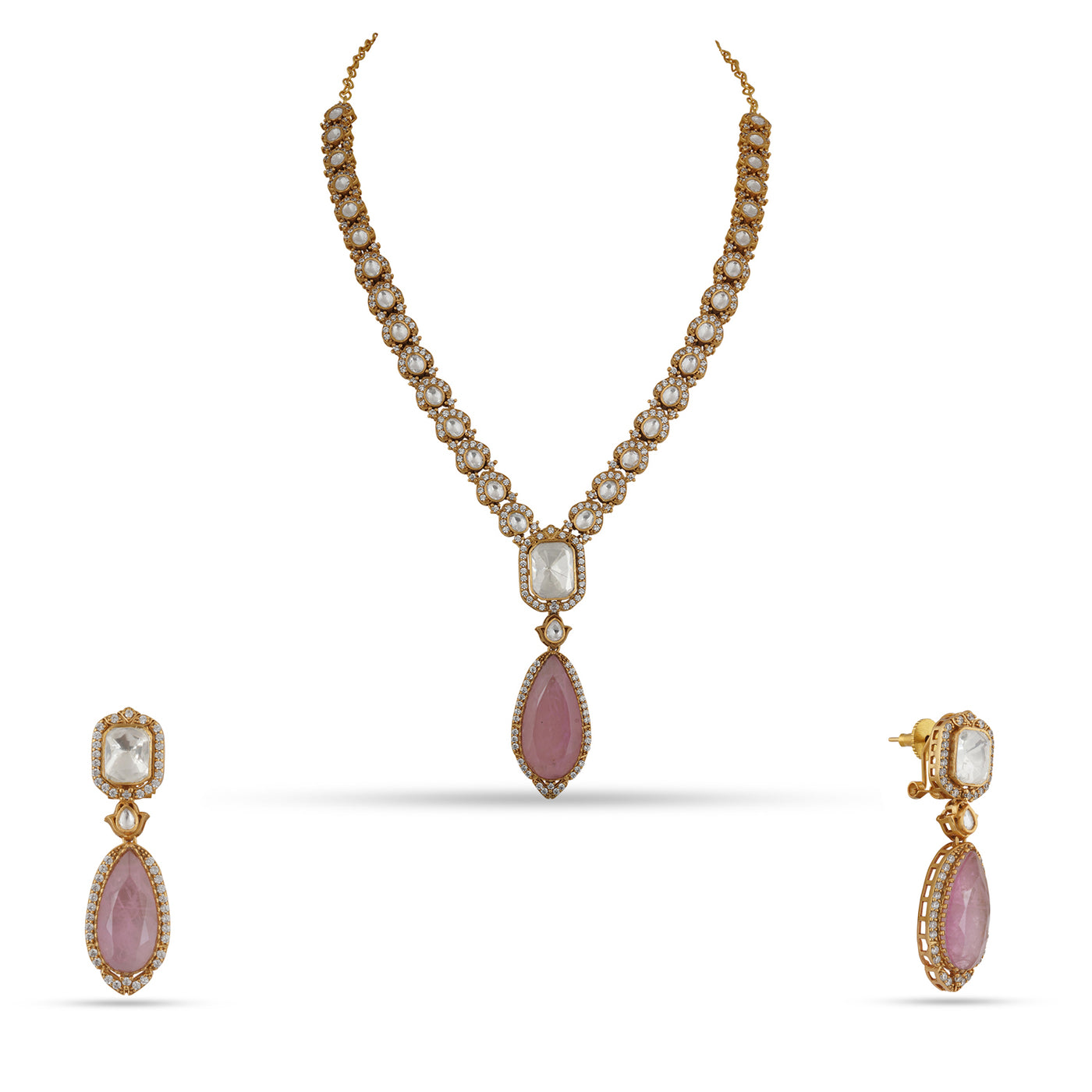 Daleela - Pink Stone pendant polki necklace