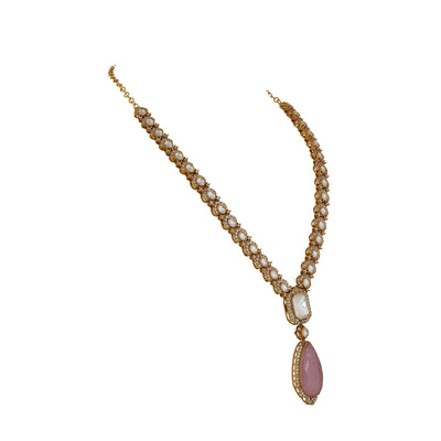 Daleela - Pink Stone pendant polki necklace