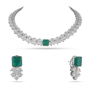 Daniya - Emerald Green doublet stone & Cubic Zirconia necklace Set