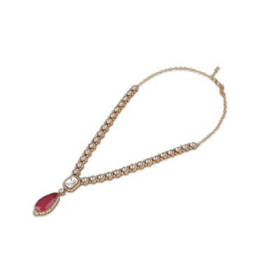 Dafiyah - Red Pendant Polki Necklace Set