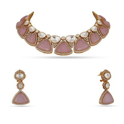 Fazluna - Poki & pink stone necklace set