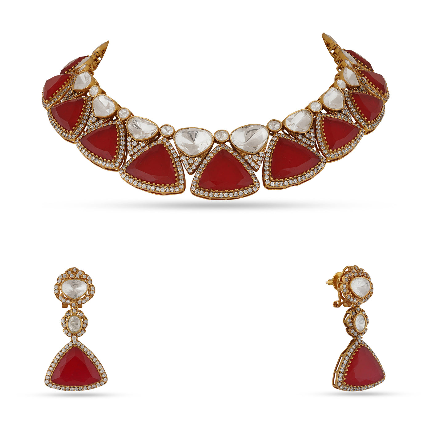 Feerozah - Polki and red stone necklace set