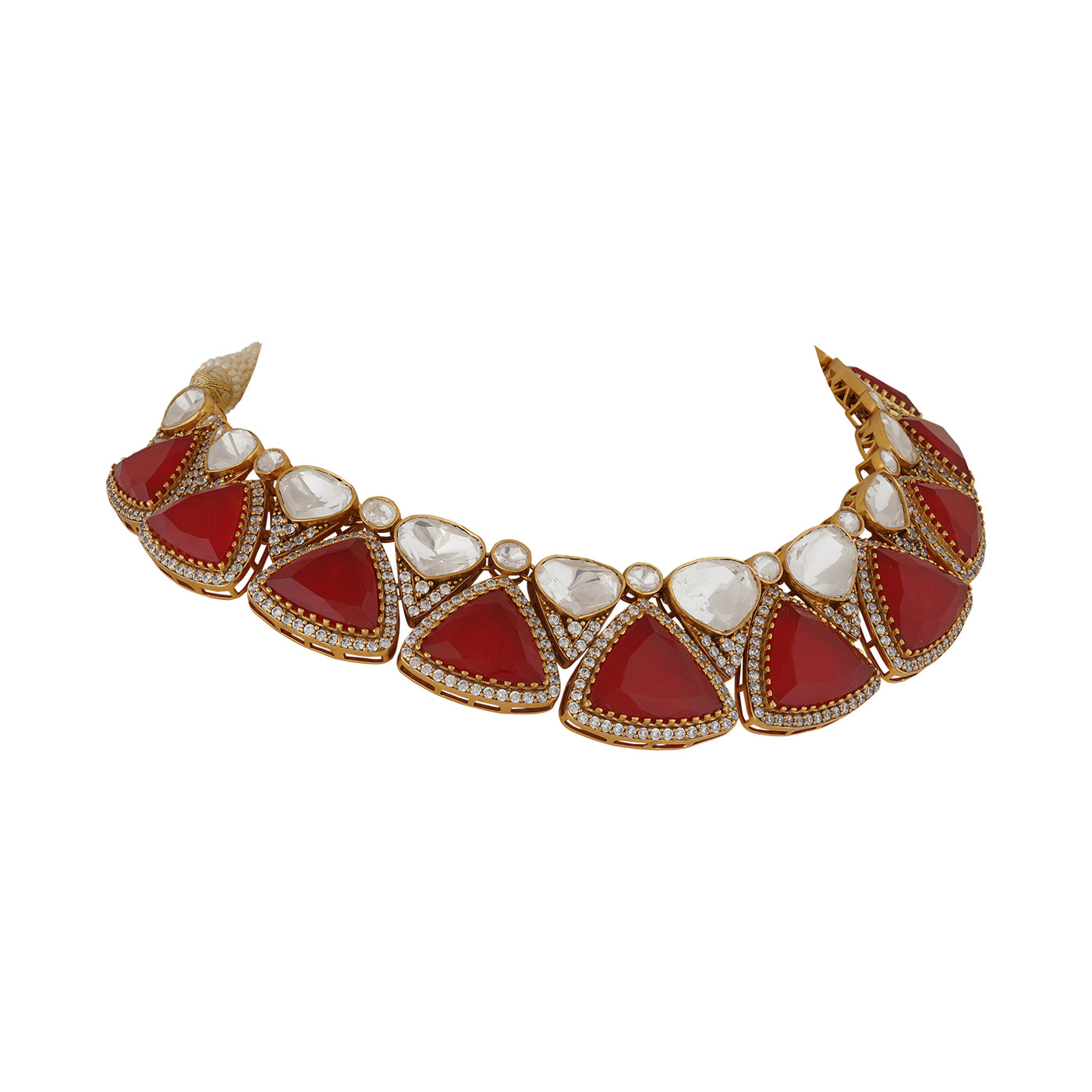 Feerozah - Polki and red stone necklace set
