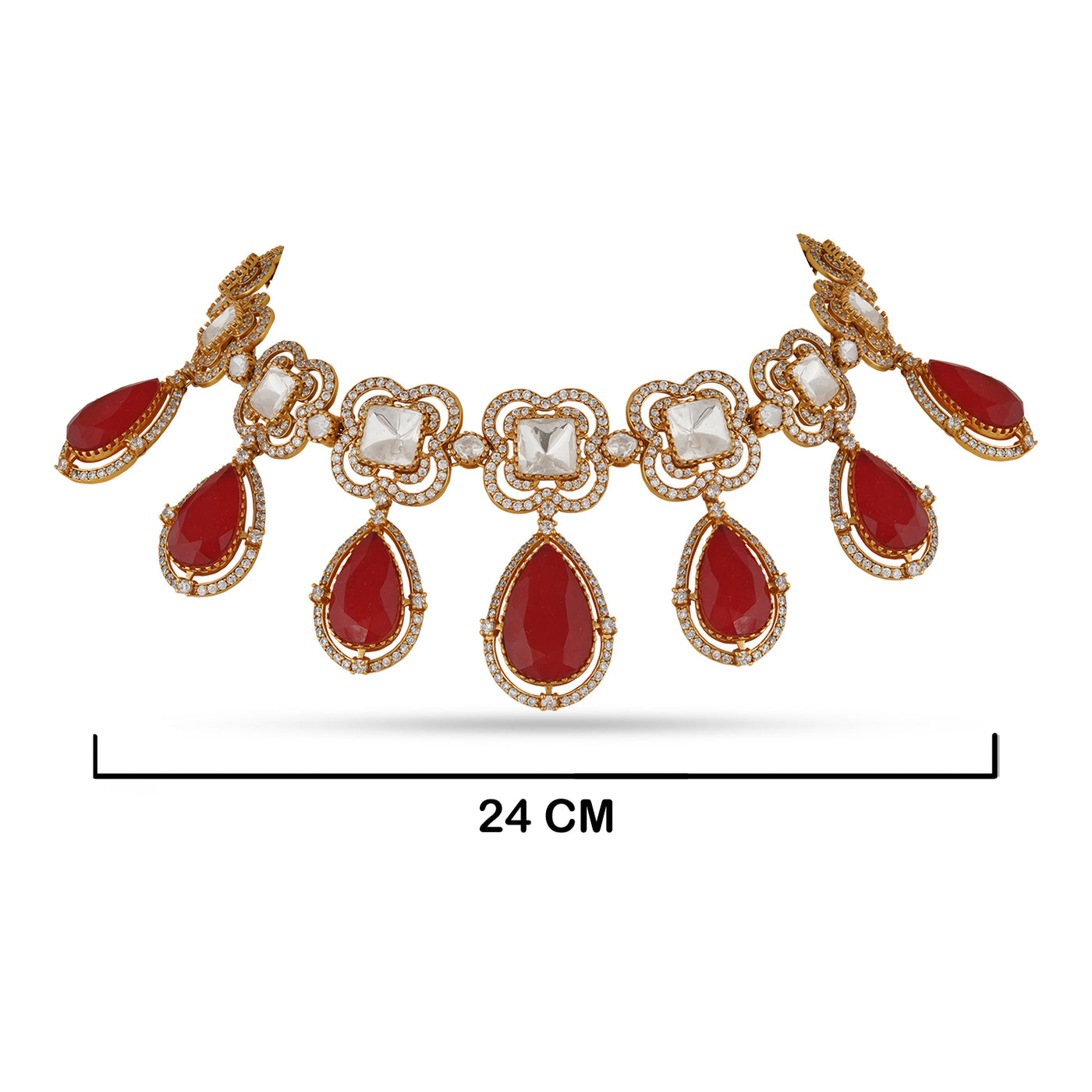Femida - Polki & Ruby red stone necklace set