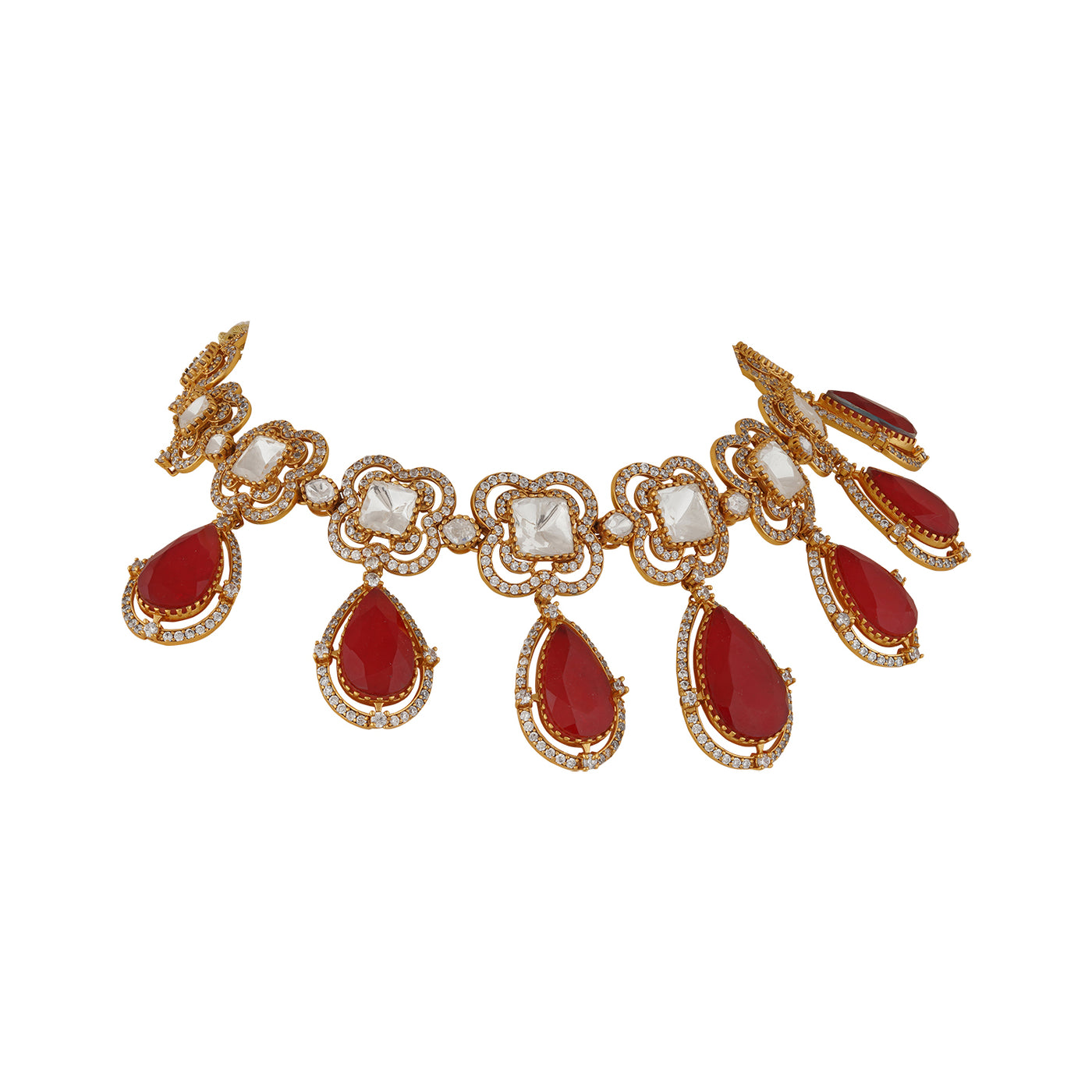 Femida - Polki & Ruby red stone necklace set