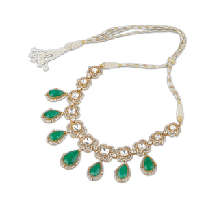 Firdaus - Kundan & Emerald Green Stone Necklace Set