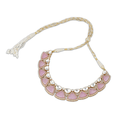 Fazluna - Poki & pink stone necklace set