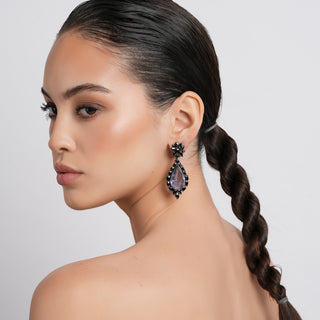 Mevish - Black stone dangler earrings