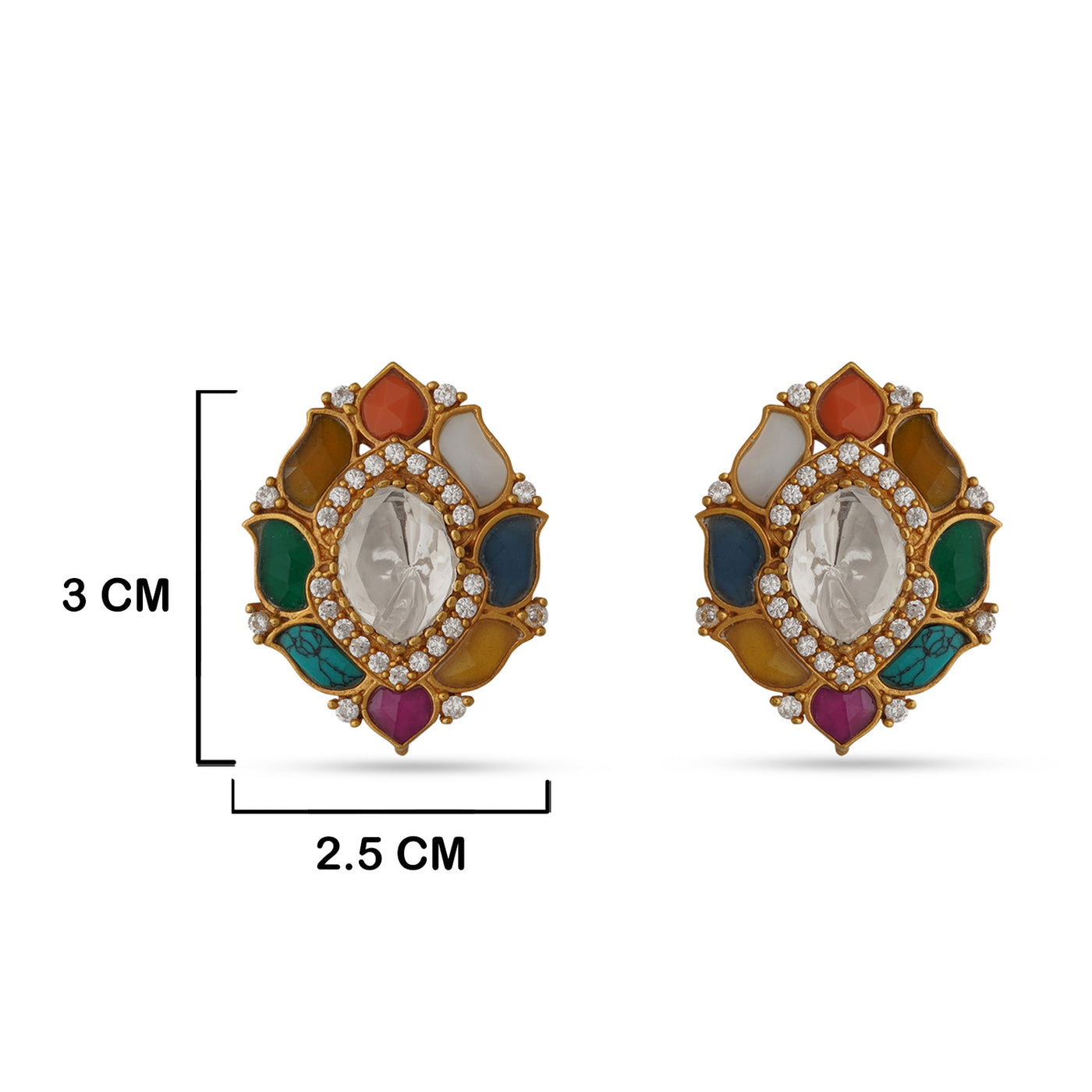 Gul-e-Rana - Navratna stud earrings